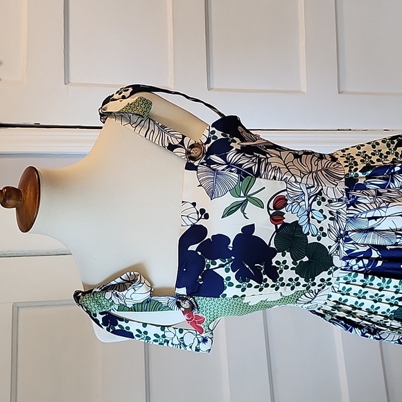NWT Dalia MacPhee Pleated Tie Shoulder Floral Dress, Size S - Picture 6 of 16